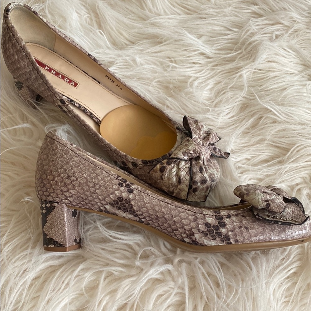 Prada ST Pitone Roccia  Snakeskin print heels Bow - Brown